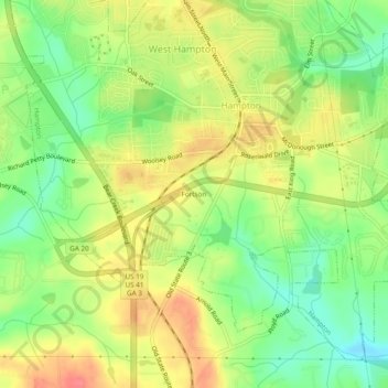 Mapa topográfico Fortson, altitud, relieve