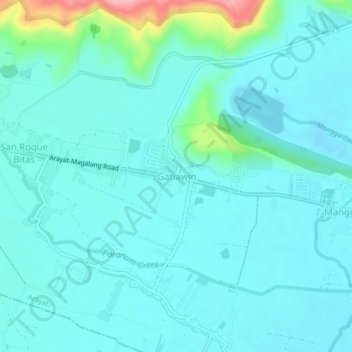 Mapa topográfico Gatiawin, altitud, relieve
