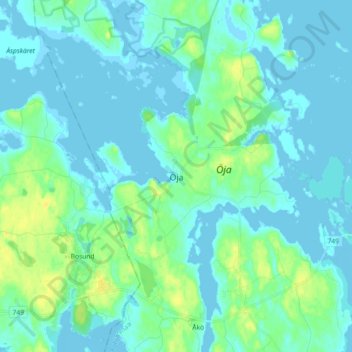 Mapa topográfico Öja, altitud, relieve