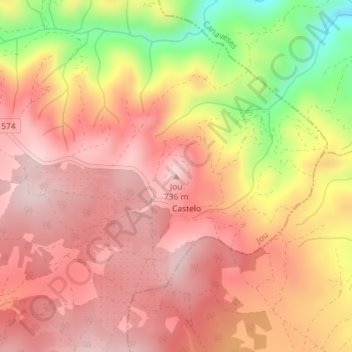 Mapa topográfico Jou, altitud, relieve