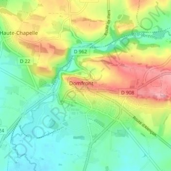 Mapa topográfico Domfront, altitud, relieve