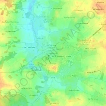 Mapa topográfico La Blinière, altitud, relieve