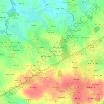 Mapa topográfico Odeveur, altitud, relieve