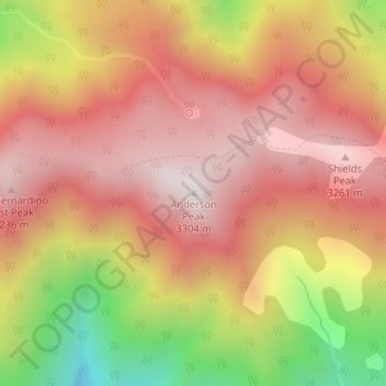 Mapa topográfico Anderson Peak, altitud, relieve