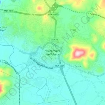 Mapa topográfico Atlacomulco de Fabela, altitud, relieve
