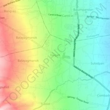 Mapa topográfico Isugan, altitud, relieve