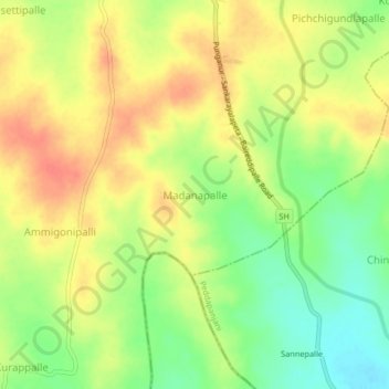 Mapa topográfico Madanapalle, altitud, relieve