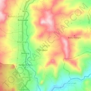 Mapa topográfico Tampo, altitud, relieve