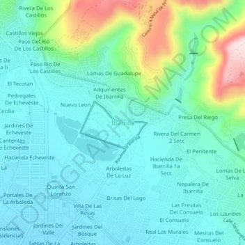 Mapa topográfico Ibarrilla, altitud, relieve