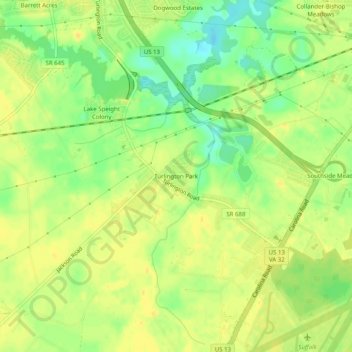 Mapa topográfico Turlington Park, altitud, relieve