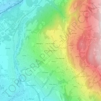 Mapa topográfico Chez Compagnon, altitud, relieve