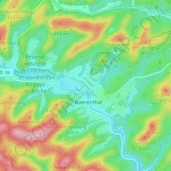 Mapa topográfico Ramstein, altitud, relieve