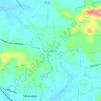 Mapa topográfico Kulappully, altitud, relieve