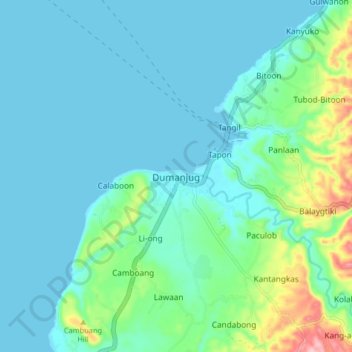 Mapa topográfico Dumanjug, altitud, relieve