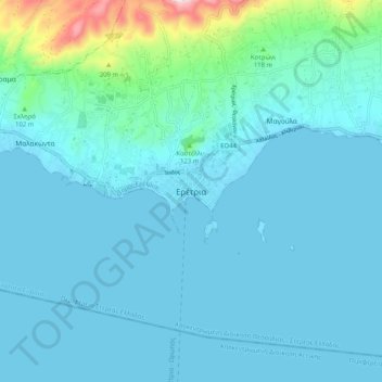 Mapa topográfico Eretria, altitud, relieve