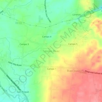 Mapa topográfico Talomo River, altitud, relieve