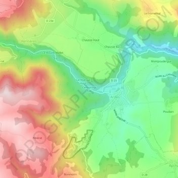 Mapa topográfico Lambaroux Bas, altitud, relieve