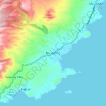 Mapa topográfico Balindong, altitud, relieve