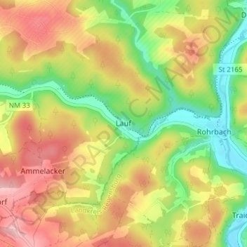 Mapa topográfico Lauf, altitud, relieve