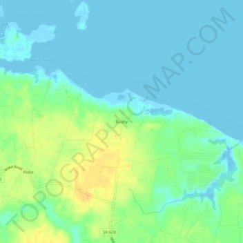 Mapa topográfico Bushy, altitud, relieve