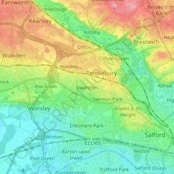 Mapa topográfico Swinton, altitud, relieve