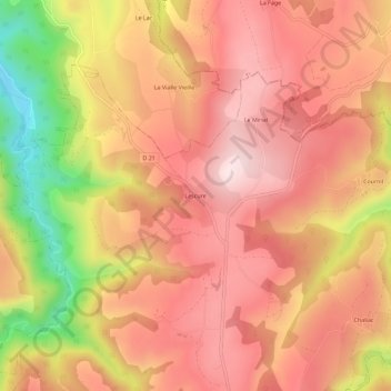 Mapa topográfico Lescure, altitud, relieve