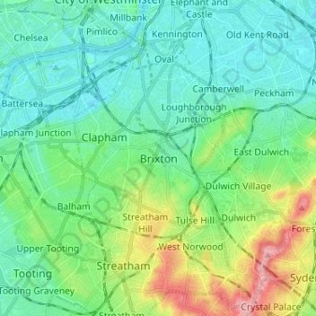 Mapa topográfico Brixton, altitud, relieve