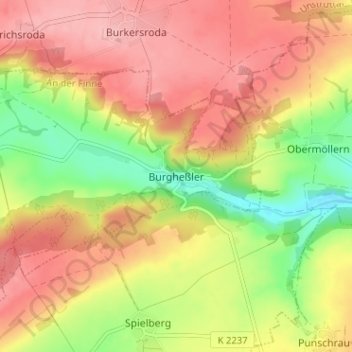 Mapa topográfico Burgheßler, altitud, relieve