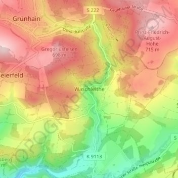 Mapa topográfico Waschleithe, altitud, relieve