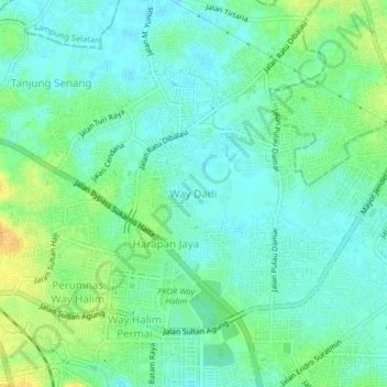 Mapa topográfico Way Dadi, altitud, relieve