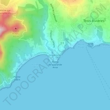 Mapa topográfico Grand Anse, altitud, relieve