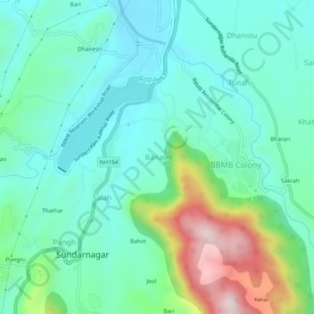 Mapa topográfico Banaik, altitud, relieve