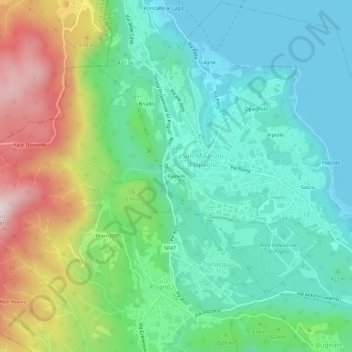 Mapa topográfico Pianelli, altitud, relieve