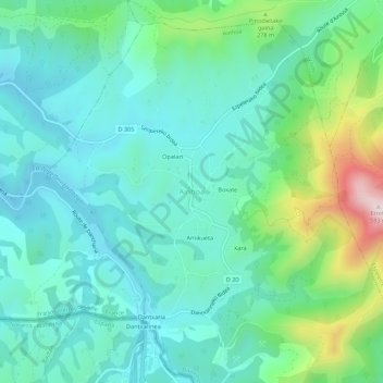 Mapa topográfico Ainhoa, altitud, relieve