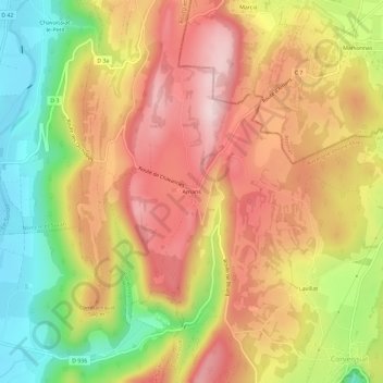 Mapa topográfico Arnans, altitud, relieve