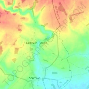 Mapa topográfico Eastleach Martin, altitud, relieve