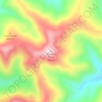Mapa topográfico Queens Peak, altitud, relieve