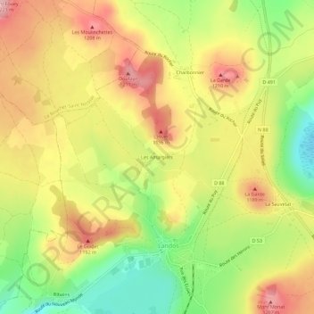 Mapa topográfico Les Amargiers, altitud, relieve