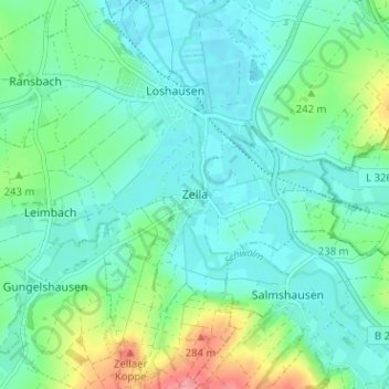 Mapa topográfico Zella, altitud, relieve