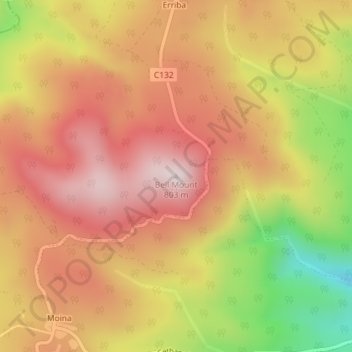 Mapa topográfico Bell Mount, altitud, relieve