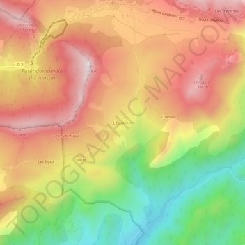 Mapa topográfico L'Estachon, altitud, relieve