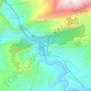 Mapa topográfico El Chorro, altitud, relieve
