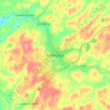 Mapa topográfico Banbridge, altitud, relieve