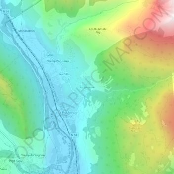 Mapa topográfico Le Bathéou, altitud, relieve