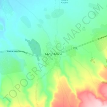 Mapa topográfico Adaba, altitud, relieve