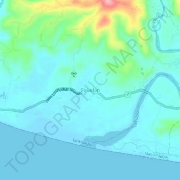 Mapa topográfico Cidadap, altitud, relieve