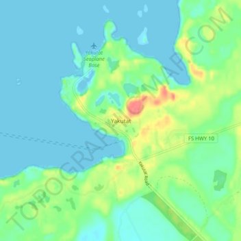 Mapa topográfico Yakutat, altitud, relieve
