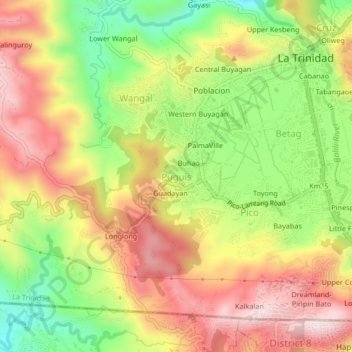 Mapa topográfico Puguis, altitud, relieve