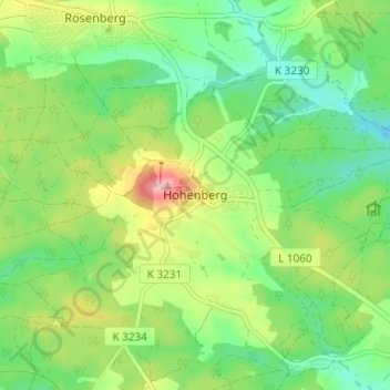 Mapa topográfico Hohenberg, altitud, relieve
