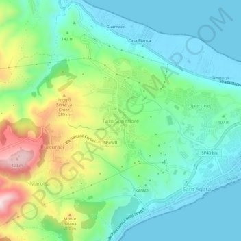 Mapa topográfico Faro Superiore, altitud, relieve